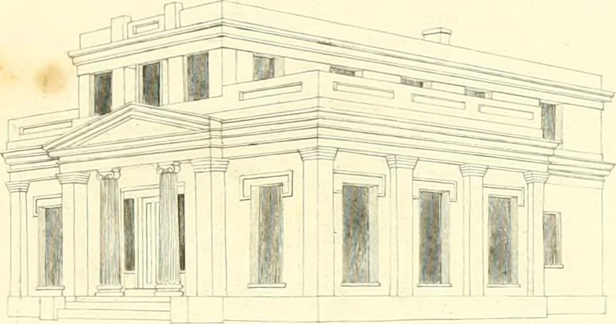 An illustration from Rural architecture: consisting of classic dwellings, Doric, Ionic, Corinthian and Gothic, and details connected with each of the orders; embracing plans, elevations parallel and perspective, specifications, estimates, framing, etc. for private houses and churches. Designed for the United States of America, 1843, leaf 160