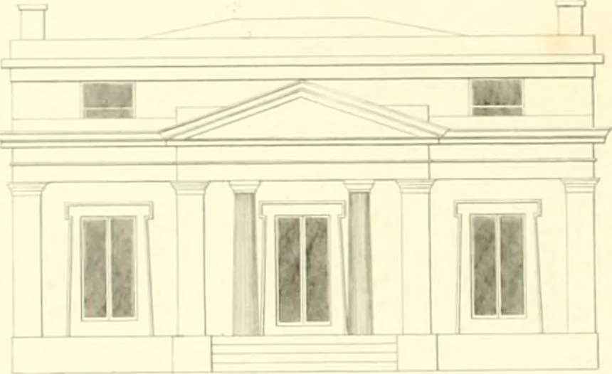 An illustration from Rural architecture: consisting of classic dwellings, Doric, Ionic, Corinthian and Gothic, and details connected with each of the orders; embracing plans, elevations parallel and perspective, specifications, estimates, framing, etc. for private houses and churches. Designed for the United States of America, 1843, leaf 163