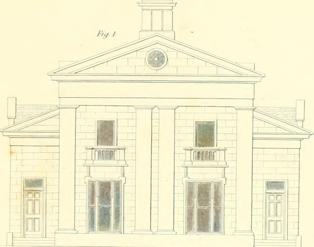 An illustration from Rural architecture: consisting of classic dwellings, Doric, Ionic, Corinthian and Gothic, and details connected with each of the orders; embracing plans, elevations parallel and perspective, specifications, estimates, framing, etc. for private houses and churches. Designed for the United States of America, 1843, leaf 168