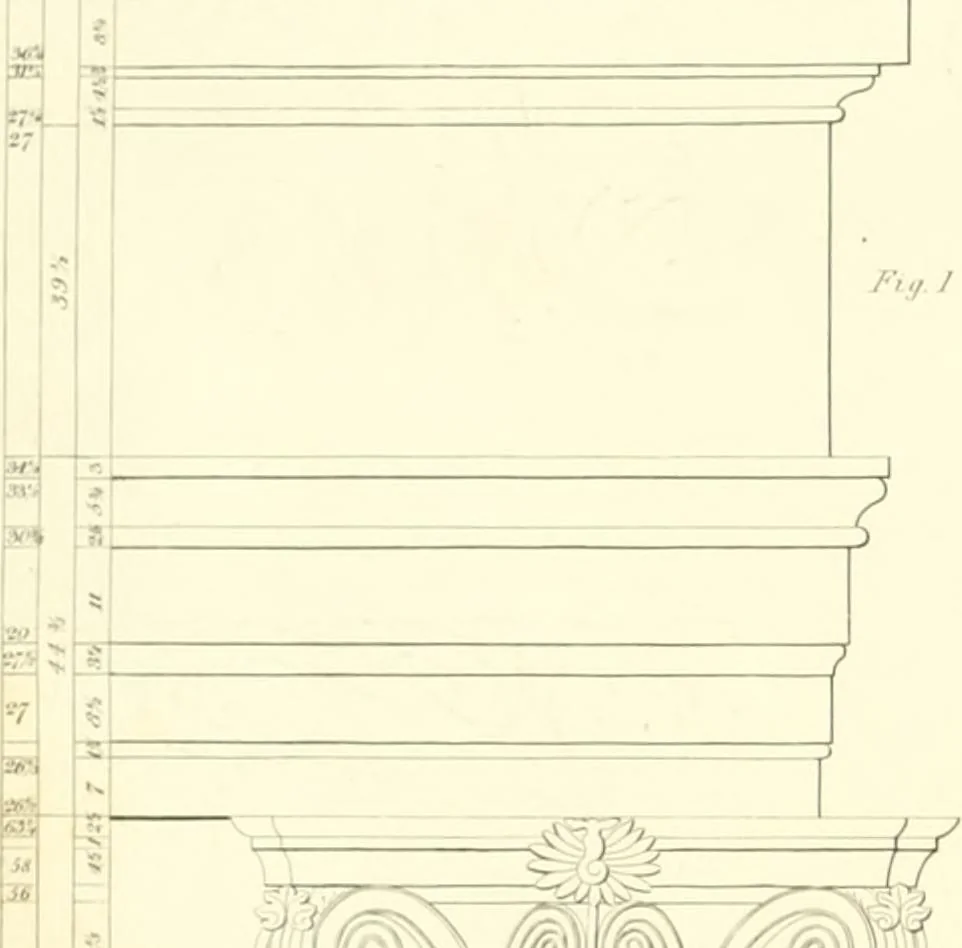 An illustration from Rural architecture: consisting of classic dwellings, Doric, Ionic, Corinthian and Gothic, and details connected with each of the orders; embracing plans, elevations parallel and perspective, specifications, estimates, framing, etc. for private houses and churches. Designed for the United States of America, 1843, leaf 175
