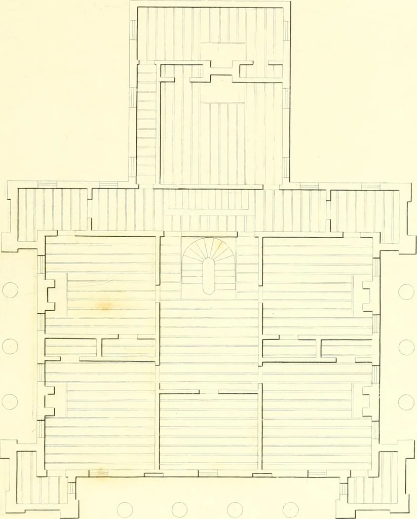 An illustration from Rural architecture: consisting of classic dwellings, Doric, Ionic, Corinthian and Gothic, and details connected with each of the orders; embracing plans, elevations parallel and perspective, specifications, estimates, framing, etc. for private houses and churches. Designed for the United States of America, 1843, leaf 188