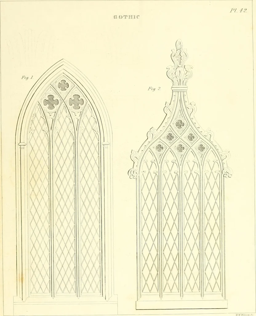 An illustration from Rural architecture: consisting of classic dwellings, Doric, Ionic, Corinthian and Gothic, and details connected with each of the orders; embracing plans, elevations parallel and perspective, specifications, estimates, framing, etc. for private houses and churches. Designed for the United States of America, 1843, leaf 192