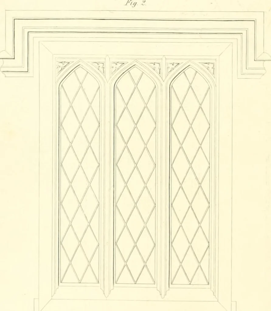 An illustration from Rural architecture: consisting of classic dwellings, Doric, Ionic, Corinthian and Gothic, and details connected with each of the orders; embracing plans, elevations parallel and perspective, specifications, estimates, framing, etc. for private houses and churches. Designed for the United States of America, 1843, leaf 195