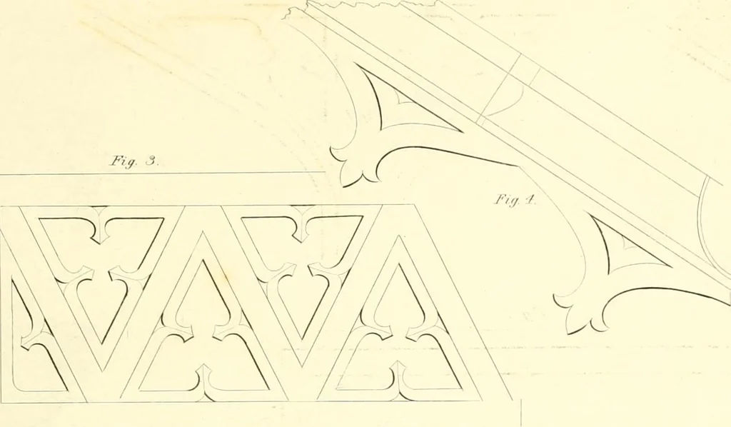 An illustration from Rural architecture: consisting of classic dwellings, Doric, Ionic, Corinthian and Gothic, and details connected with each of the orders; embracing plans, elevations parallel and perspective, specifications, estimates, framing, etc. for private houses and churches. Designed for the United States of America, 1843, leaf 196