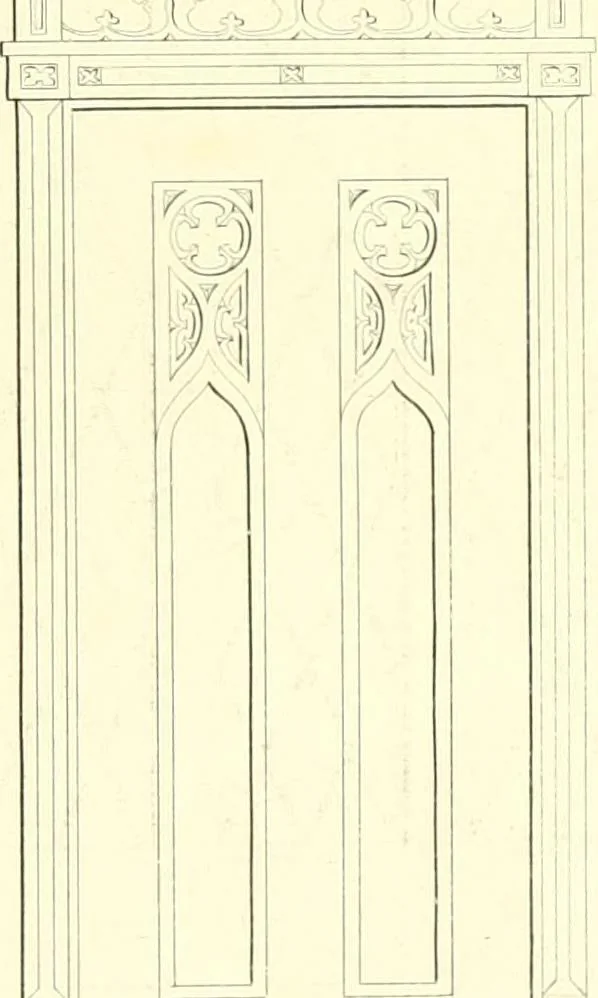 An illustration from Rural architecture: consisting of classic dwellings, Doric, Ionic, Corinthian and Gothic, and details connected with each of the orders; embracing plans, elevations parallel and perspective, specifications, estimates, framing, etc. for private houses and churches. Designed for the United States of America, 1843, leaf 196