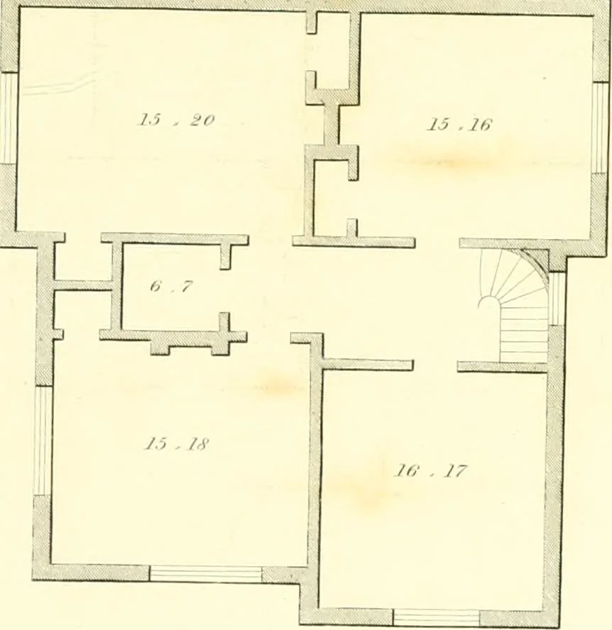An illustration from Rural architecture: consisting of classic dwellings, Doric, Ionic, Corinthian and Gothic, and details connected with each of the orders; embracing plans, elevations parallel and perspective, specifications, estimates, framing, etc. for private houses and churches. Designed for the United States of America, 1843, leaf 200