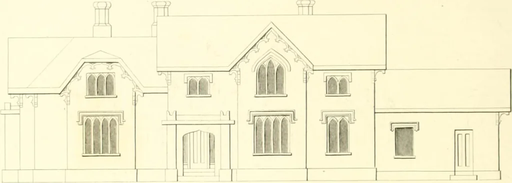 An illustration from Rural architecture: consisting of classic dwellings, Doric, Ionic, Corinthian and Gothic, and details connected with each of the orders; embracing plans, elevations parallel and perspective, specifications, estimates, framing, etc. for private houses and churches. Designed for the United States of America, 1843, leaf 203