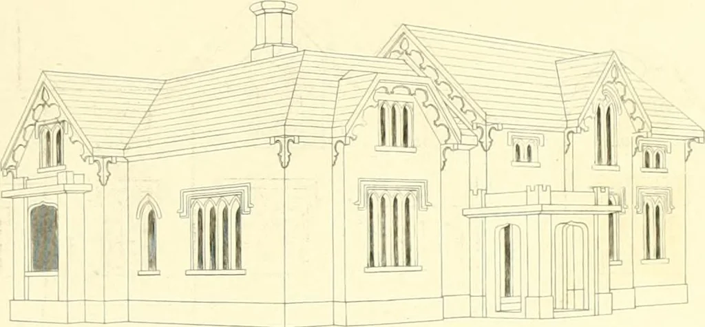 An illustration from Rural architecture: consisting of classic dwellings, Doric, Ionic, Corinthian and Gothic, and details connected with each of the orders; embracing plans, elevations parallel and perspective, specifications, estimates, framing, etc. for private houses and churches. Designed for the United States of America, 1843, leaf 204