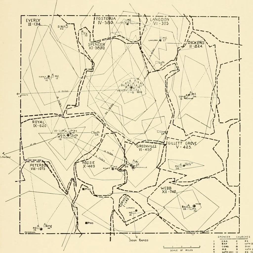An illustration from Rural church life in the Middle West, as illustrated by Clay County, Iowa, and Jennings County, Indiana, with comparative data from studies of thirty-five middle western counties, 1922, leaf 50