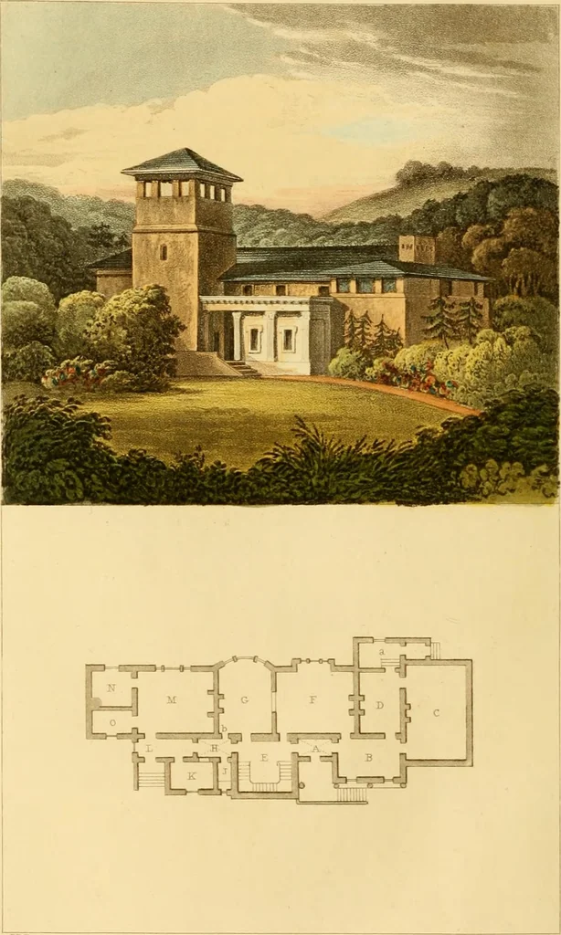An illustration from Rural residences: consisting of a series of designs for cottages, decorated cottages, small villas, and other ornamental buildings, 1818, leaf 107