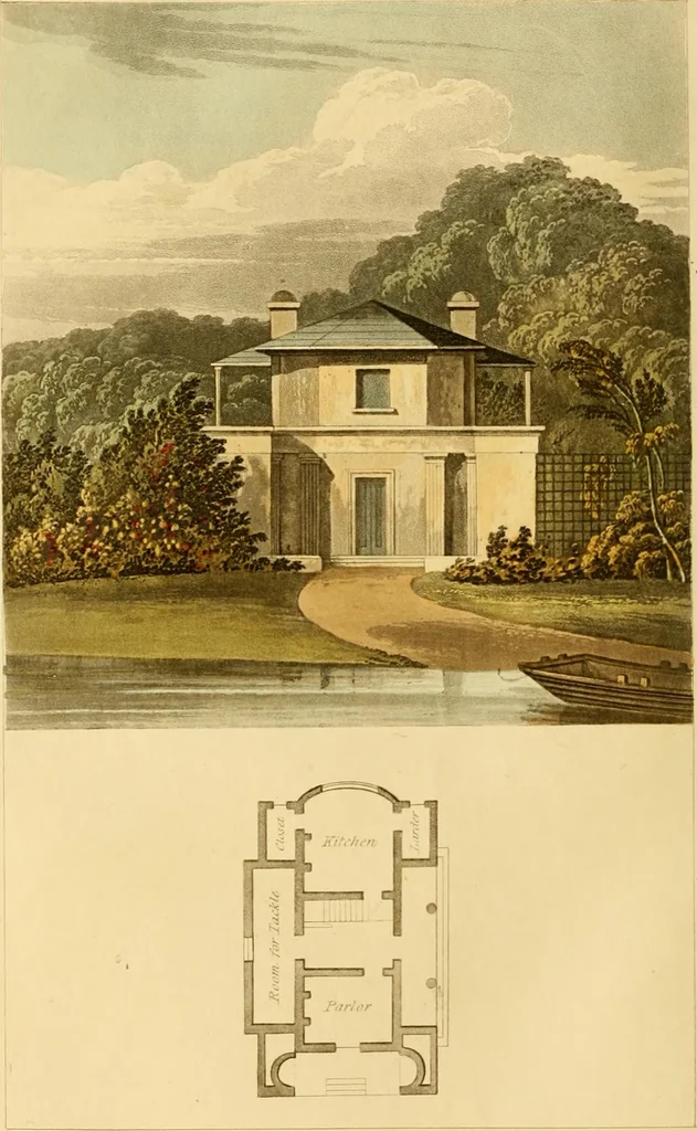 An illustration from Rural residences: consisting of a series of designs for cottages, decorated cottages, small villas, and other ornamental buildings, 1818, leaf 143