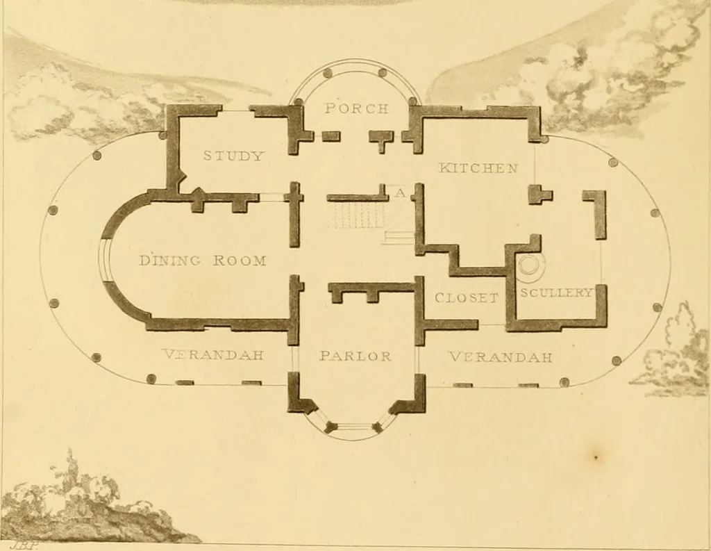 An illustration from Rural residences: consisting of a series of designs for cottages, decorated cottages, small villas, and other ornamental buildings, 1818, leaf 47