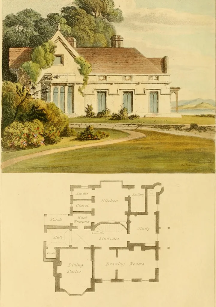 An illustration from Rural residences: consisting of a series of designs for cottages, decorated cottages, small villas, and other ornamental buildings, 1818, leaf 71