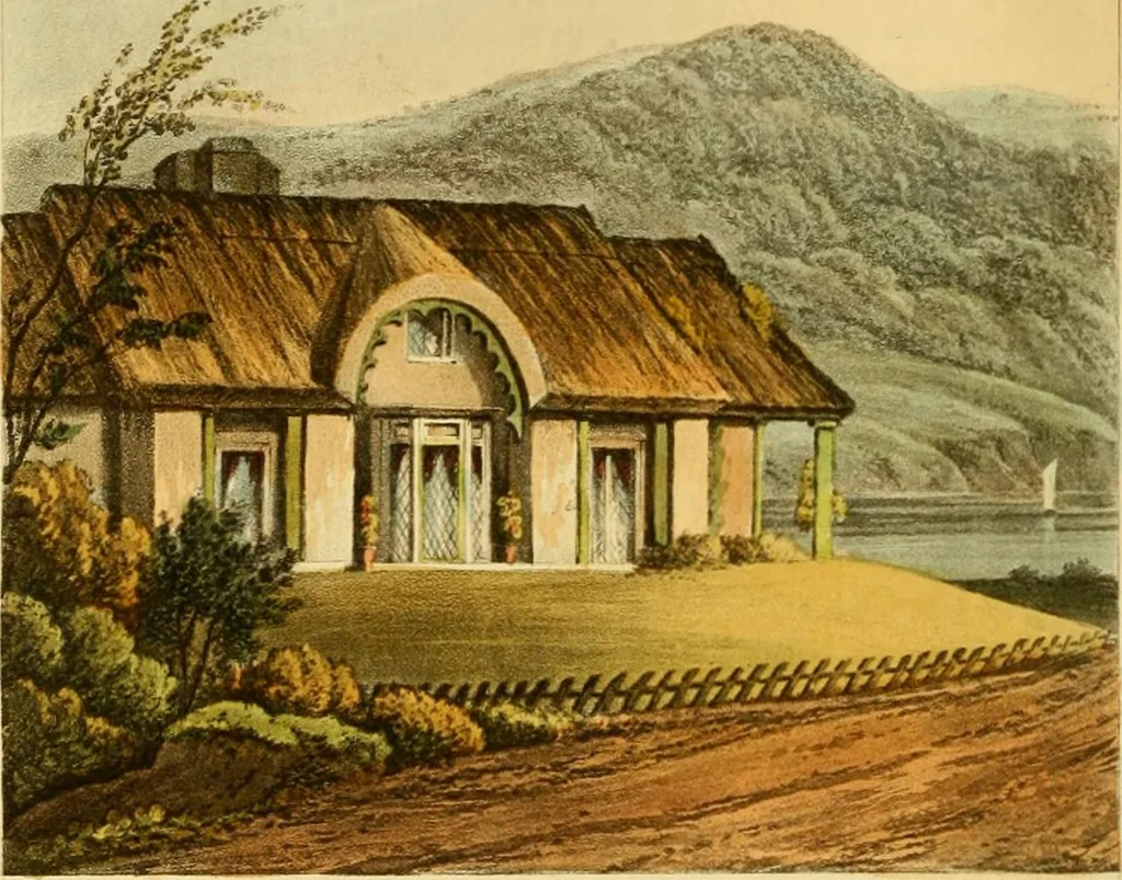 An illustration from Rural residences: consisting of a series of designs for cottages, decorated cottages, small villas, and other ornamental buildings, 1818, leaf 77