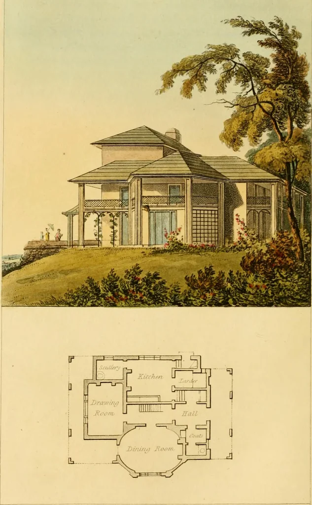 An illustration from Rural residences: consisting of a series of designs for cottages, decorated cottages, small villas, and other ornamental buildings, 1818, leaf 83