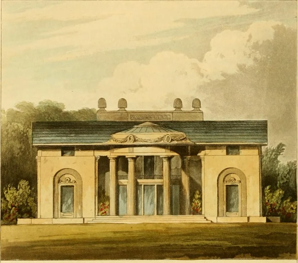An illustration from Rural residences: consisting of a series of designs for cottages, decorated cottages, small villas, and other ornamental buildings, 1818, leaf 95