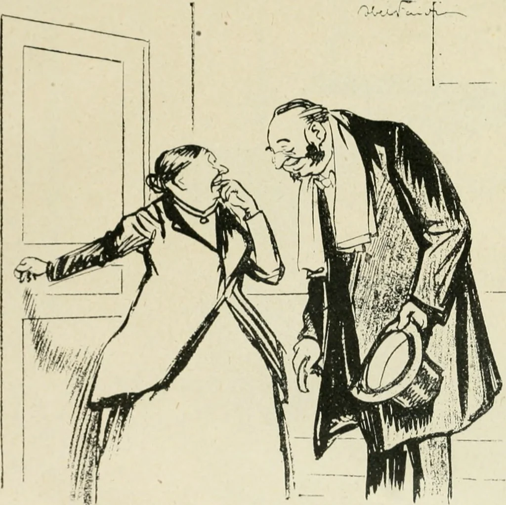 An illustration from Les maîtres humoristes, les meilleurs dessins, les meilleures legendes, 1905, leaf 52