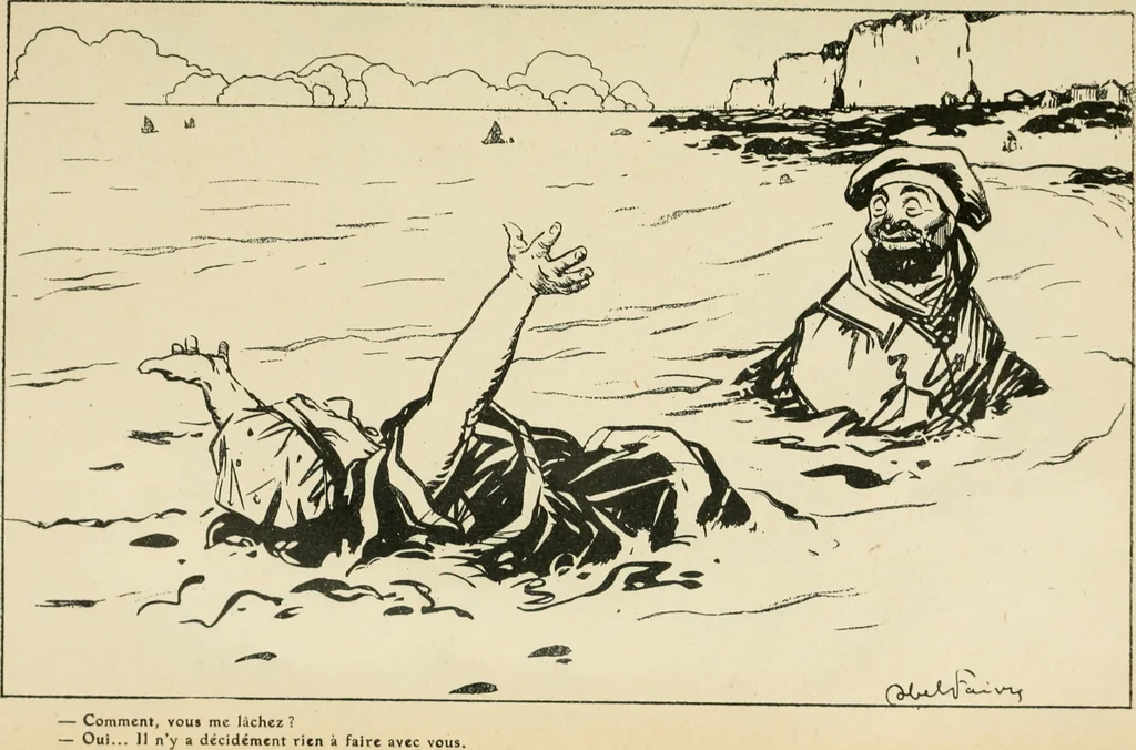 An illustration from Les maîtres humoristes, les meilleurs dessins, les meilleures legendes, 1905, leaf 58