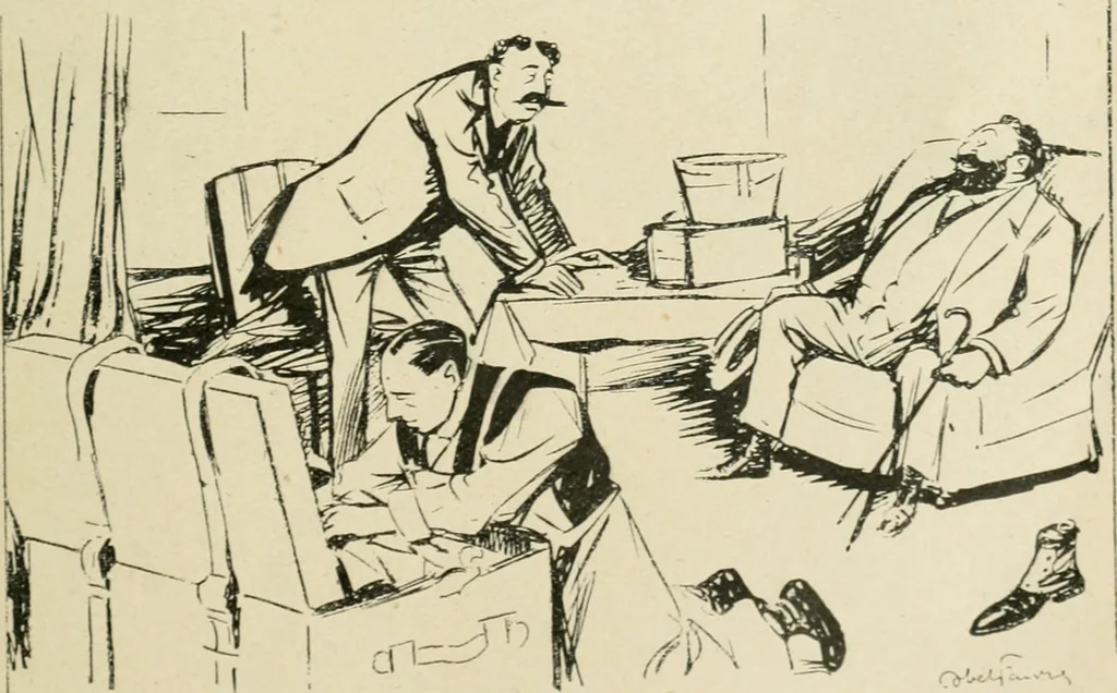 An illustration from Les maîtres humoristes, les meilleurs dessins, les meilleures legendes, 1905, leaf 74