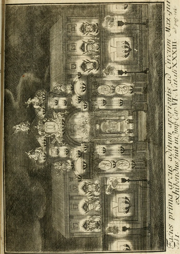 An illustration from Sacrae Caes. Mai. consiliarii, & rei antiquae, nec non feriundis numismatibus praefecti Caroli Gustavi Heraei Inscriptiones et symbola varii argumenti, 1721, leaf 118
