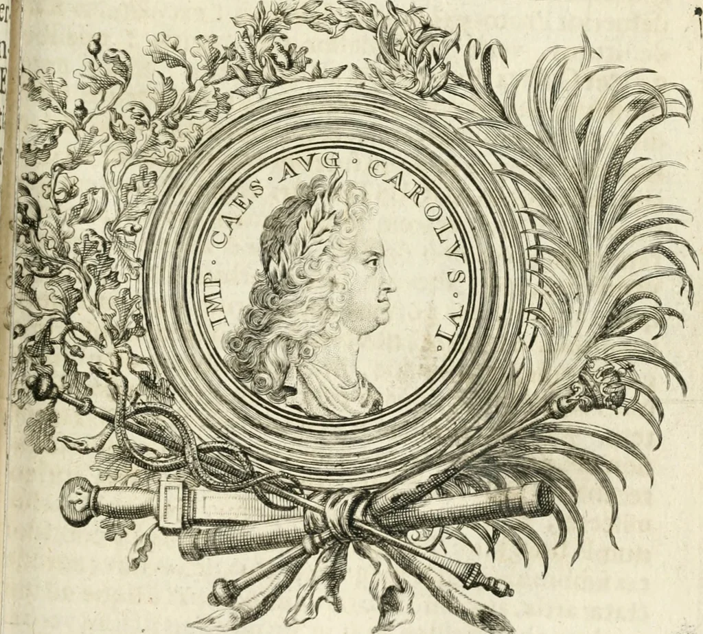 An illustration from Sacrae Caes. Mai. consiliarii, & rei antiquae, nec non feriundis numismatibus praefecti Caroli Gustavi Heraei Inscriptiones et symbola varii argumenti, 1721, leaf 14