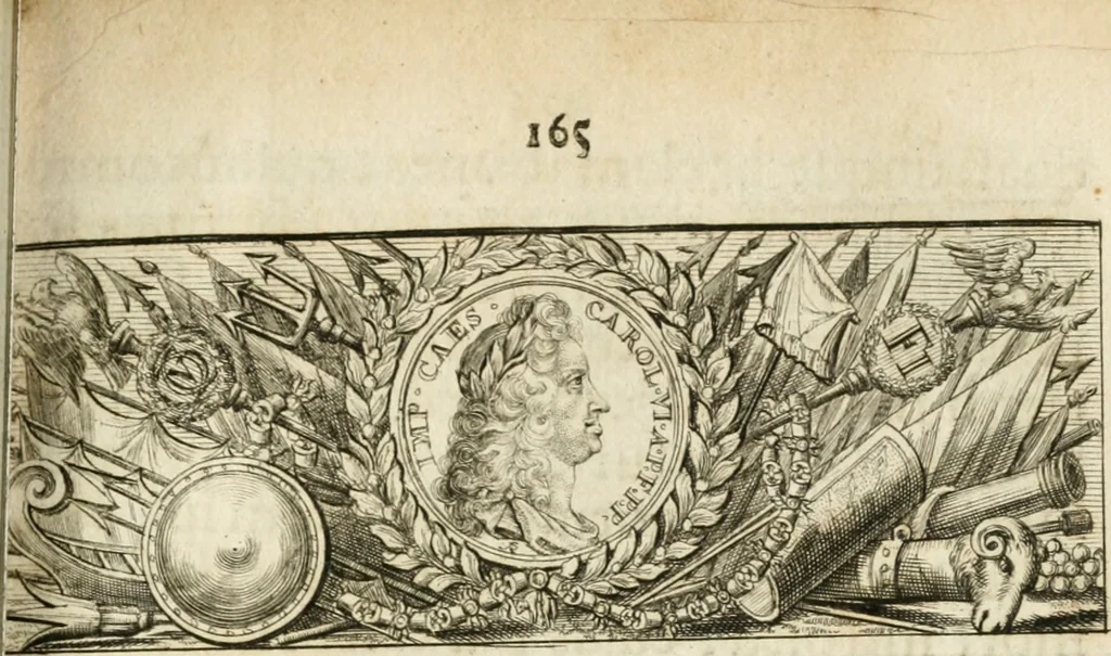 An illustration from Sacrae Caes. Mai. consiliarii, & rei antiquae, nec non feriundis numismatibus praefecti Caroli Gustavi Heraei Inscriptiones et symbola varii argumenti, 1721, leaf 188