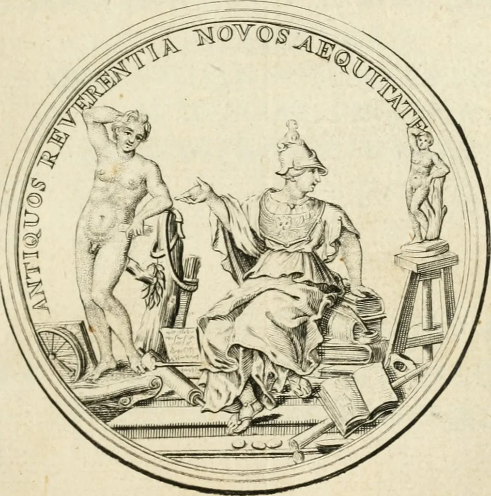 An illustration from Sacrae Caes. Mai. consiliarii, & rei antiquae, nec non feriundis numismatibus praefecti Caroli Gustavi Heraei Inscriptiones et symbola varii argumenti, 1721, leaf 2