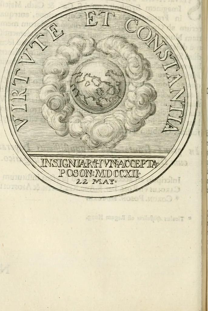 An illustration from Sacrae Caes. Mai. consiliarii, & rei antiquae, nec non feriundis numismatibus praefecti Caroli Gustavi Heraei Inscriptiones et symbola varii argumenti, 1721, leaf 27