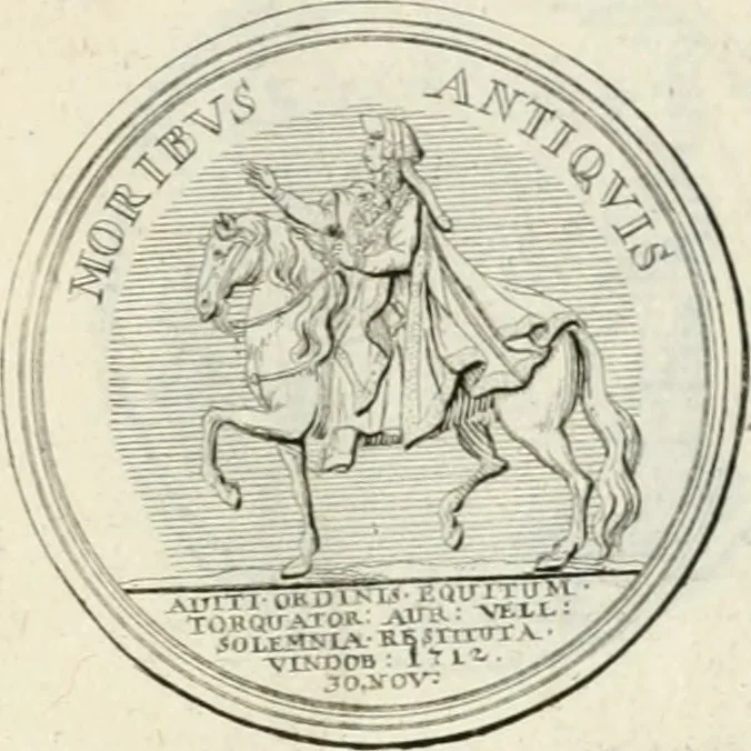 An illustration from Sacrae Caes. Mai. consiliarii, & rei antiquae, nec non feriundis numismatibus praefecti Caroli Gustavi Heraei Inscriptiones et symbola varii argumenti, 1721, leaf 32