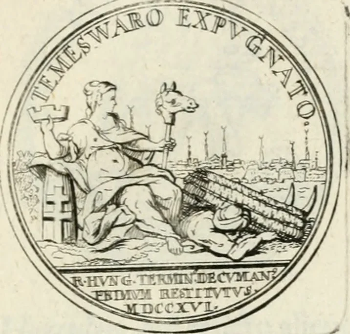 An illustration from Sacrae Caes. Mai. consiliarii, & rei antiquae, nec non feriundis numismatibus praefecti Caroli Gustavi Heraei Inscriptiones et symbola varii argumenti, 1721, leaf 38