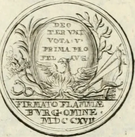 An illustration from Sacrae Caes. Mai. consiliarii, & rei antiquae, nec non feriundis numismatibus praefecti Caroli Gustavi Heraei Inscriptiones et symbola varii argumenti, 1721, leaf 46