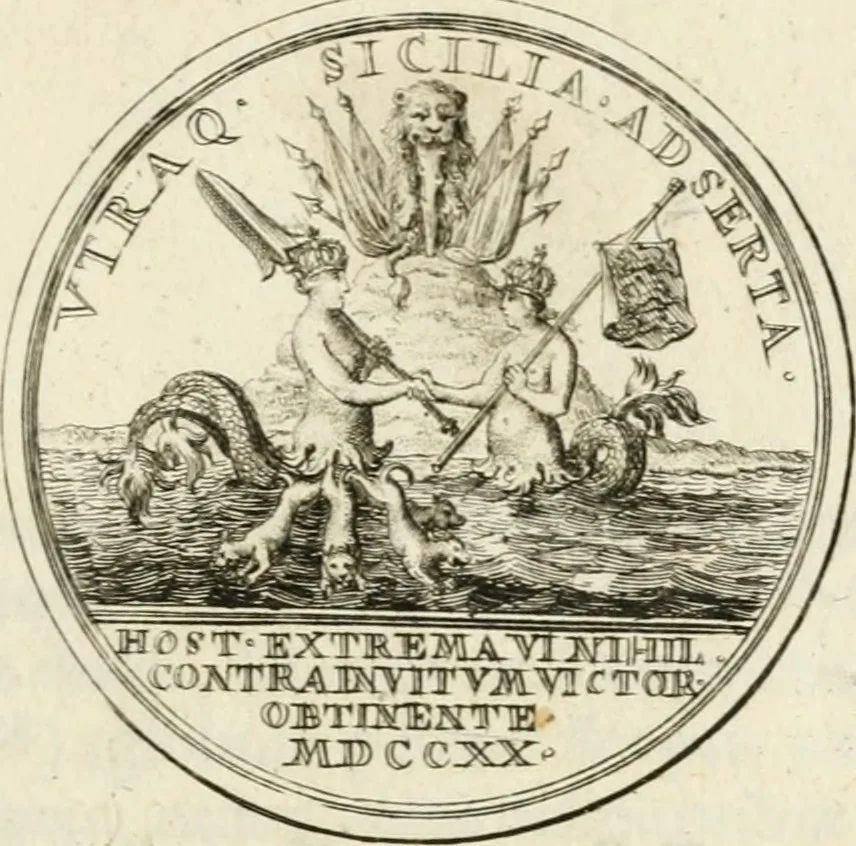 An illustration from Sacrae Caes. Mai. consiliarii, & rei antiquae, nec non feriundis numismatibus praefecti Caroli Gustavi Heraei Inscriptiones et symbola varii argumenti, 1721, leaf 68