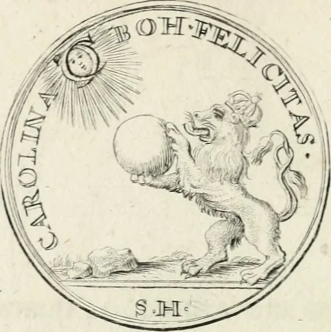 An illustration from Sacrae Caes. Mai. consiliarii, & rei antiquae, nec non feriundis numismatibus praefecti Caroli Gustavi Heraei Inscriptiones et symbola varii argumenti, 1721, leaf 71