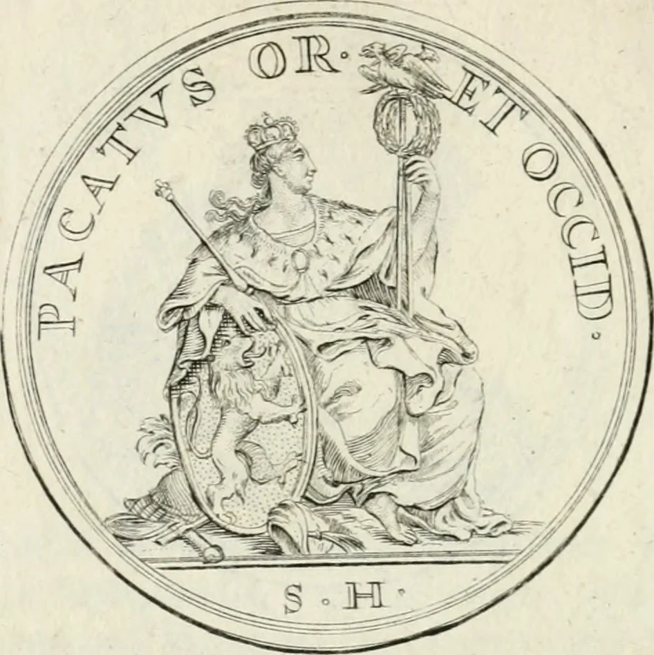 An illustration from Sacrae Caes. Mai. consiliarii, & rei antiquae, nec non feriundis numismatibus praefecti Caroli Gustavi Heraei Inscriptiones et symbola varii argumenti, 1721, leaf 73
