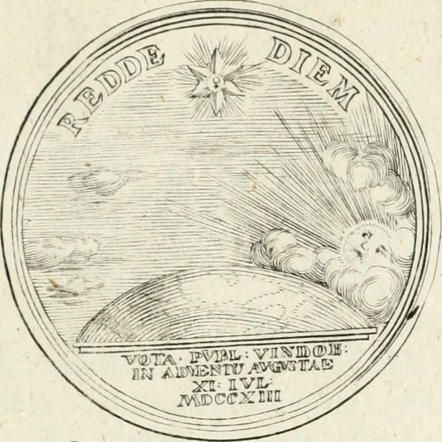 An illustration from Sacrae Caes. Mai. consiliarii, & rei antiquae, nec non feriundis numismatibus praefecti Caroli Gustavi Heraei Inscriptiones et symbola varii argumenti, 1721, leaf 88