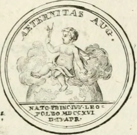 An illustration from Sacrae Caes. Mai. consiliarii, & rei antiquae, nec non feriundis numismatibus praefecti Caroli Gustavi Heraei Inscriptiones et symbola varii argumenti, 1721, leaf 94