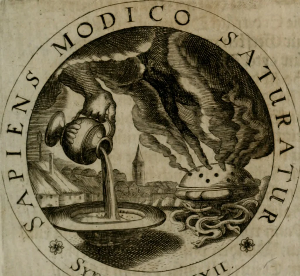 An illustration from Sacra emblemata LXXVI : in quibus summa unius cuiusq[ue] evangelii rotunde adumbratur : das ist, Sechsundsibentzig geistliche figürlein in welchen eines ieder evangelij summa kürtzlichen wird abgebildet, 1625, leaf 110