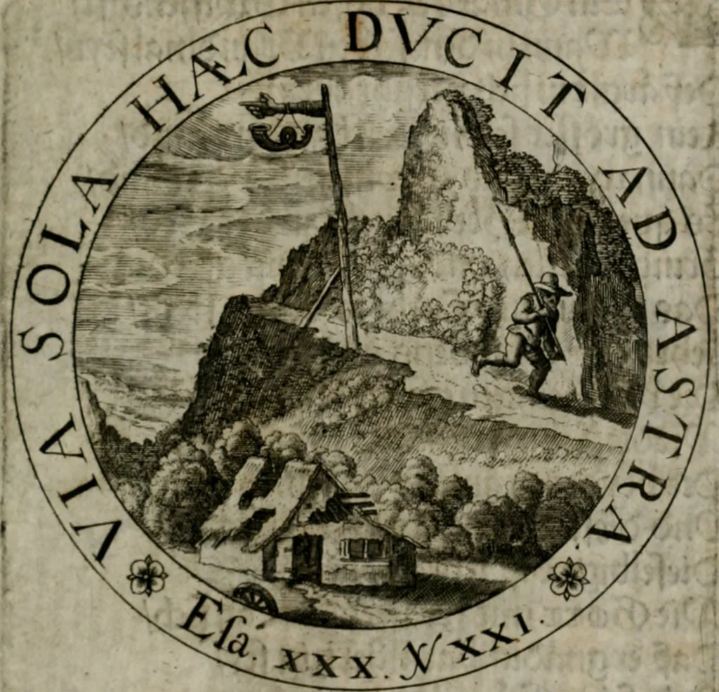 An illustration from Sacra emblemata LXXVI : in quibus summa unius cuiusq[ue] evangelii rotunde adumbratur : das ist, Sechsundsibentzig geistliche figürlein in welchen eines ieder evangelij summa kürtzlichen wird abgebildet, 1625, leaf 142