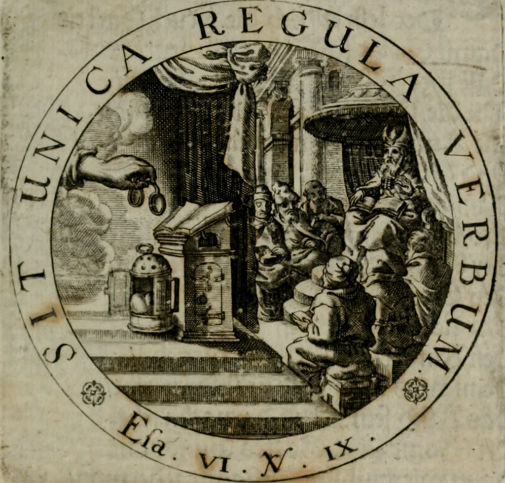 An illustration from Sacra emblemata LXXVI : in quibus summa unius cuiusq[ue] evangelii rotunde adumbratur : das ist, Sechsundsibentzig geistliche figürlein in welchen eines ieder evangelij summa kürtzlichen wird abgebildet, 1625, leaf 156