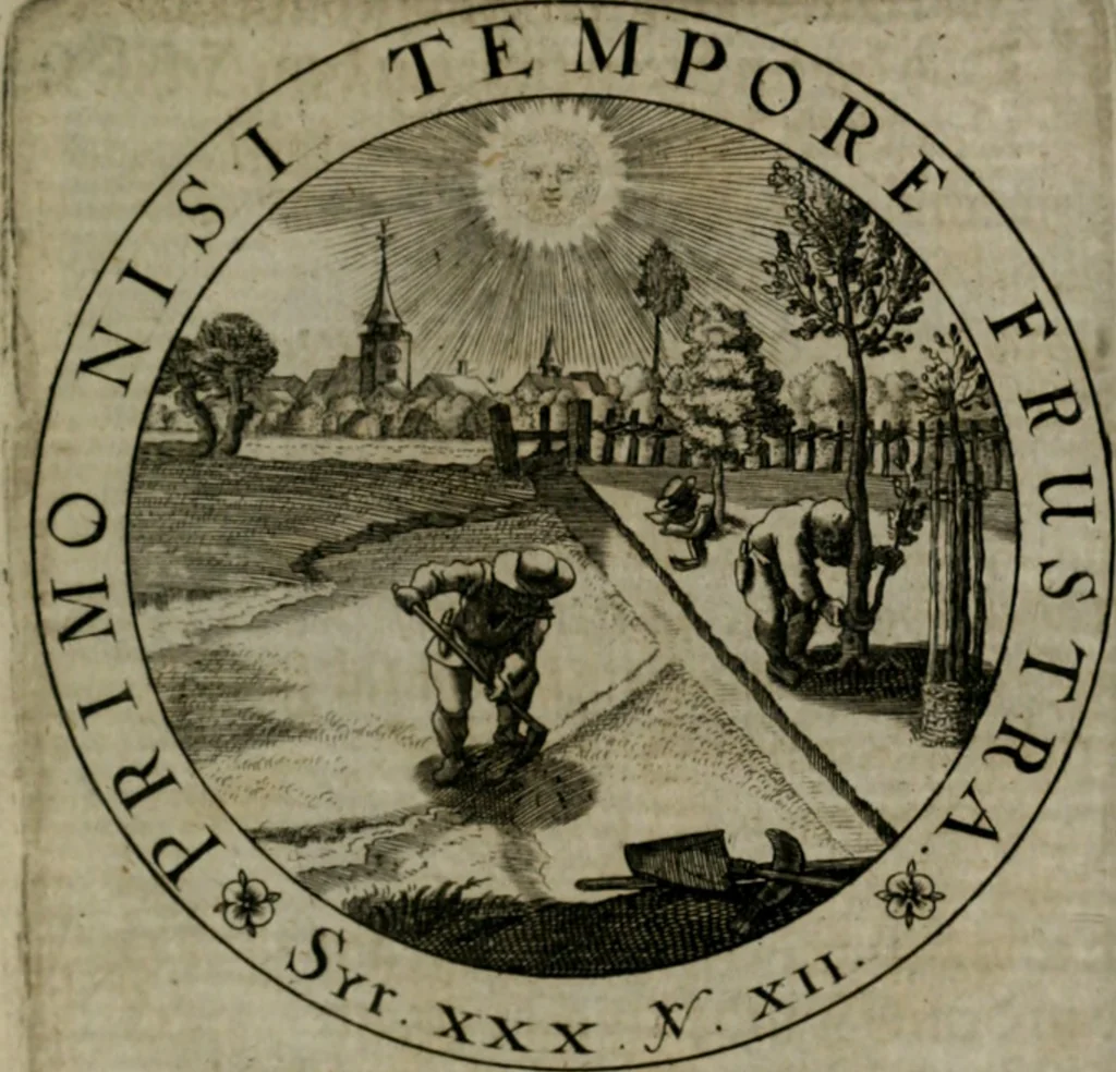 An illustration from Sacra emblemata LXXVI : in quibus summa unius cuiusq[ue] evangelii rotunde adumbratur : das ist, Sechsundsibentzig geistliche figürlein in welchen eines ieder evangelij summa kürtzlichen wird abgebildet, 1625, leaf 158