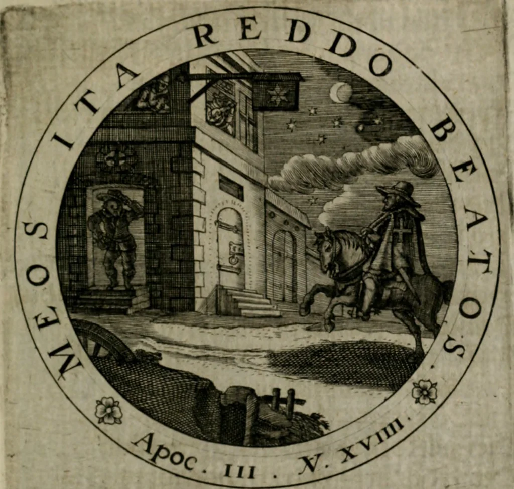 An illustration from Sacra emblemata LXXVI : in quibus summa unius cuiusq[ue] evangelii rotunde adumbratur : das ist, Sechsundsibentzig geistliche figürlein in welchen eines ieder evangelij summa kürtzlichen wird abgebildet, 1625, leaf 160