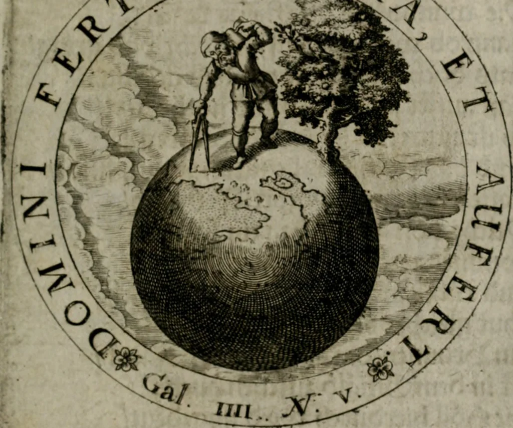 An illustration from Sacra emblemata LXXVI : in quibus summa unius cuiusq[ue] evangelii rotunde adumbratur : das ist, Sechsundsibentzig geistliche figürlein in welchen eines ieder evangelij summa kürtzlichen wird abgebildet, 1625, leaf 166