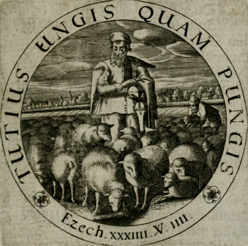 An illustration from Sacra emblemata LXXVI : in quibus summa unius cuiusq[ue] evangelii rotunde adumbratur : das ist, Sechsundsibentzig geistliche figürlein in welchen eines ieder evangelij summa kürtzlichen wird abgebildet, 1625, leaf 178