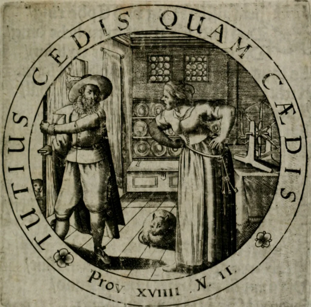 An illustration from Sacra emblemata LXXVI : in quibus summa unius cuiusq[ue] evangelii rotunde adumbratur : das ist, Sechsundsibentzig geistliche figürlein in welchen eines ieder evangelij summa kürtzlichen wird abgebildet, 1625, leaf 180
