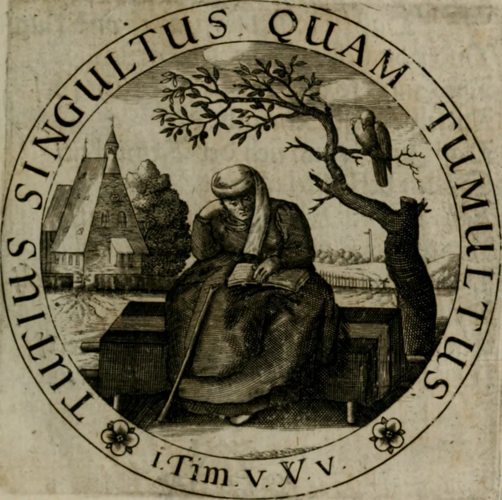 An illustration from Sacra emblemata LXXVI : in quibus summa unius cuiusq[ue] evangelii rotunde adumbratur : das ist, Sechsundsibentzig geistliche figürlein in welchen eines ieder evangelij summa kürtzlichen wird abgebildet, 1625, leaf 186