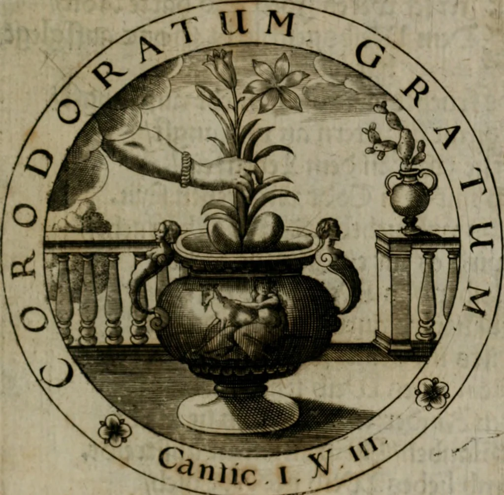 An illustration from Sacra emblemata LXXVI : in quibus summa unius cuiusq[ue] evangelii rotunde adumbratur : das ist, Sechsundsibentzig geistliche figürlein in welchen eines ieder evangelij summa kürtzlichen wird abgebildet, 1625, leaf 188