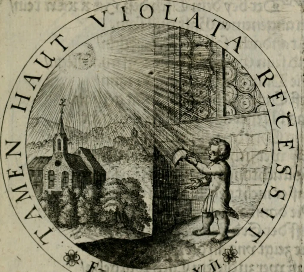 An illustration from Sacra emblemata LXXVI : in quibus summa unius cuiusq[ue] evangelii rotunde adumbratur : das ist, Sechsundsibentzig geistliche figürlein in welchen eines ieder evangelij summa kürtzlichen wird abgebildet, 1625, leaf 34
