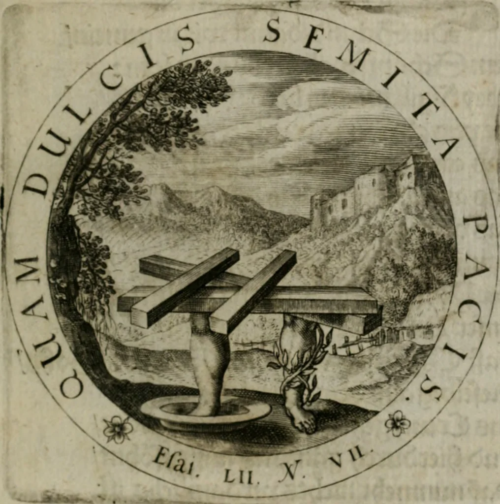 An illustration from Sacra emblemata LXXVI : in quibus summa unius cuiusq[ue] evangelii rotunde adumbratur : das ist, Sechsundsibentzig geistliche figürlein in welchen eines ieder evangelij summa kürtzlichen wird abgebildet, 1625, leaf 38