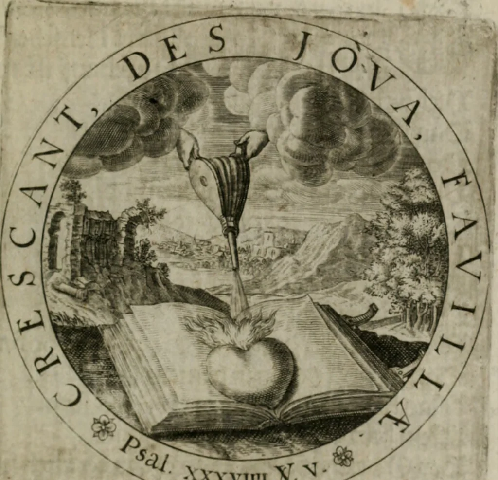 An illustration from Sacra emblemata LXXVI : in quibus summa unius cuiusq[ue] evangelii rotunde adumbratur : das ist, Sechsundsibentzig geistliche figürlein in welchen eines ieder evangelij summa kürtzlichen wird abgebildet, 1625, leaf 40