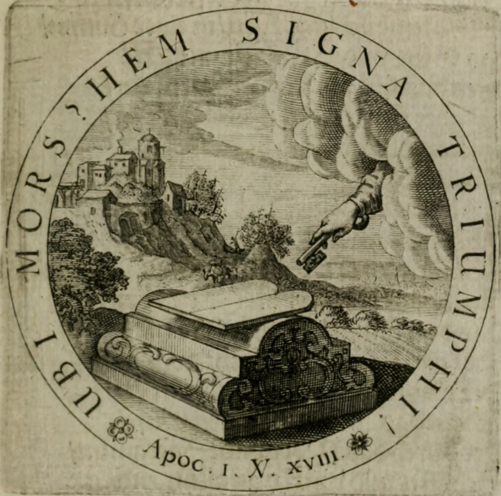 An illustration from Sacra emblemata LXXVI : in quibus summa unius cuiusq[ue] evangelii rotunde adumbratur : das ist, Sechsundsibentzig geistliche figürlein in welchen eines ieder evangelij summa kürtzlichen wird abgebildet, 1625, leaf 50